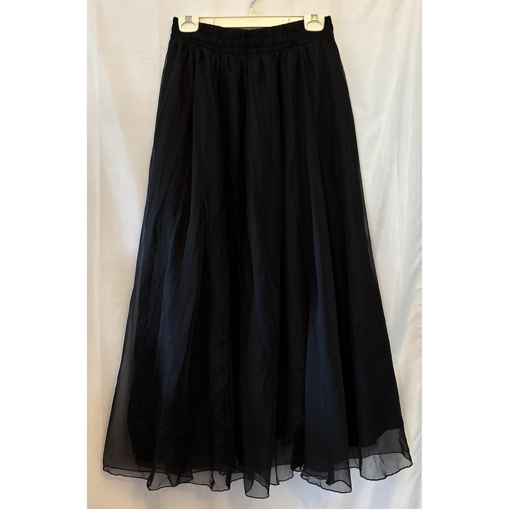 Vtg Women's Black Sheer Lined Maxi Skirt 16 Whimagoth Festival Boho Fairy Flaw